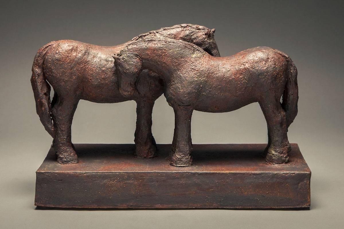 Amy Laugesen Figurative Sculpture - Companion - Horse Sculpture (horses, sculpture, ceramic) 