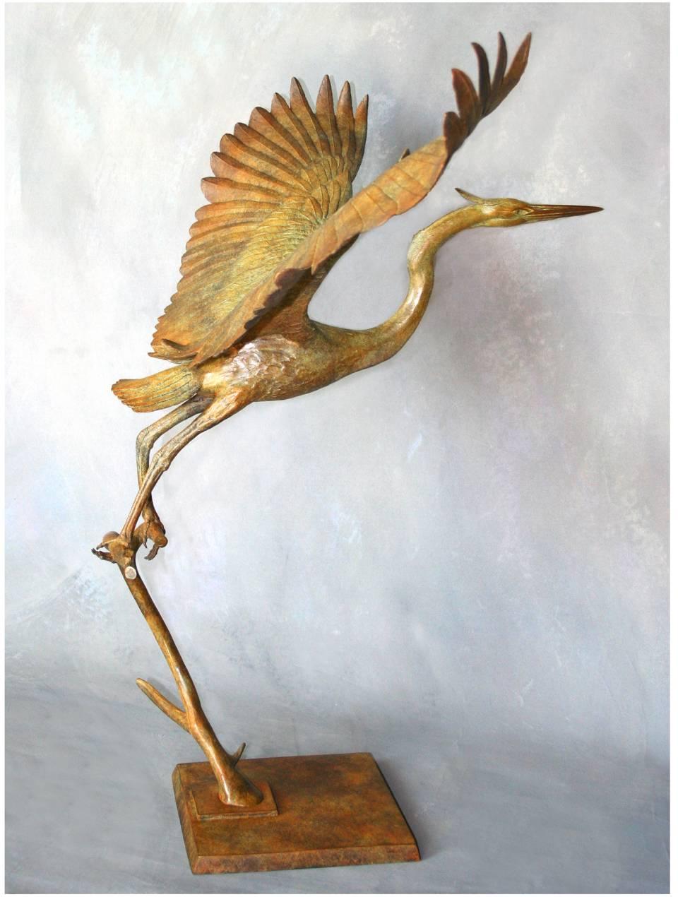 Neil Clifford Figurative Sculpture - Release (sculpture, bronze, bird, stork)