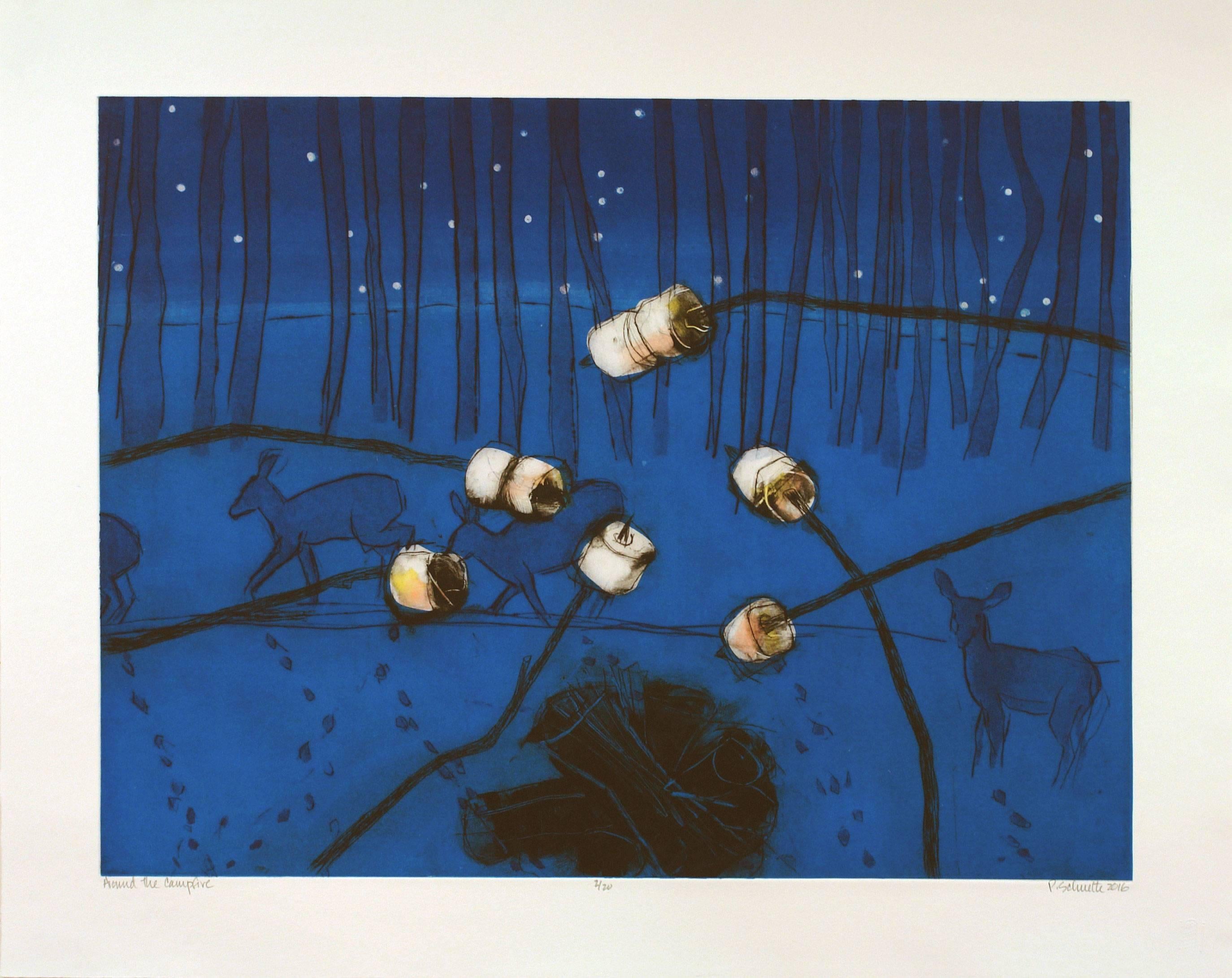 Paula Schuette Kraemer Print - Around the Campfire 4/20