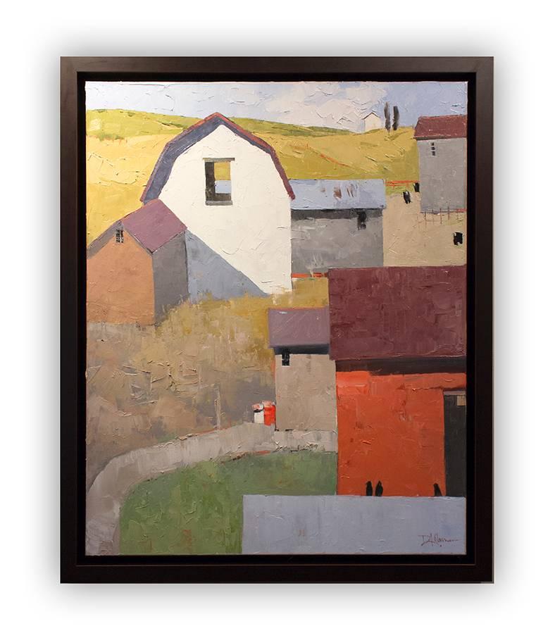Dinah Worman Landscape Painting - Well Used Barns II