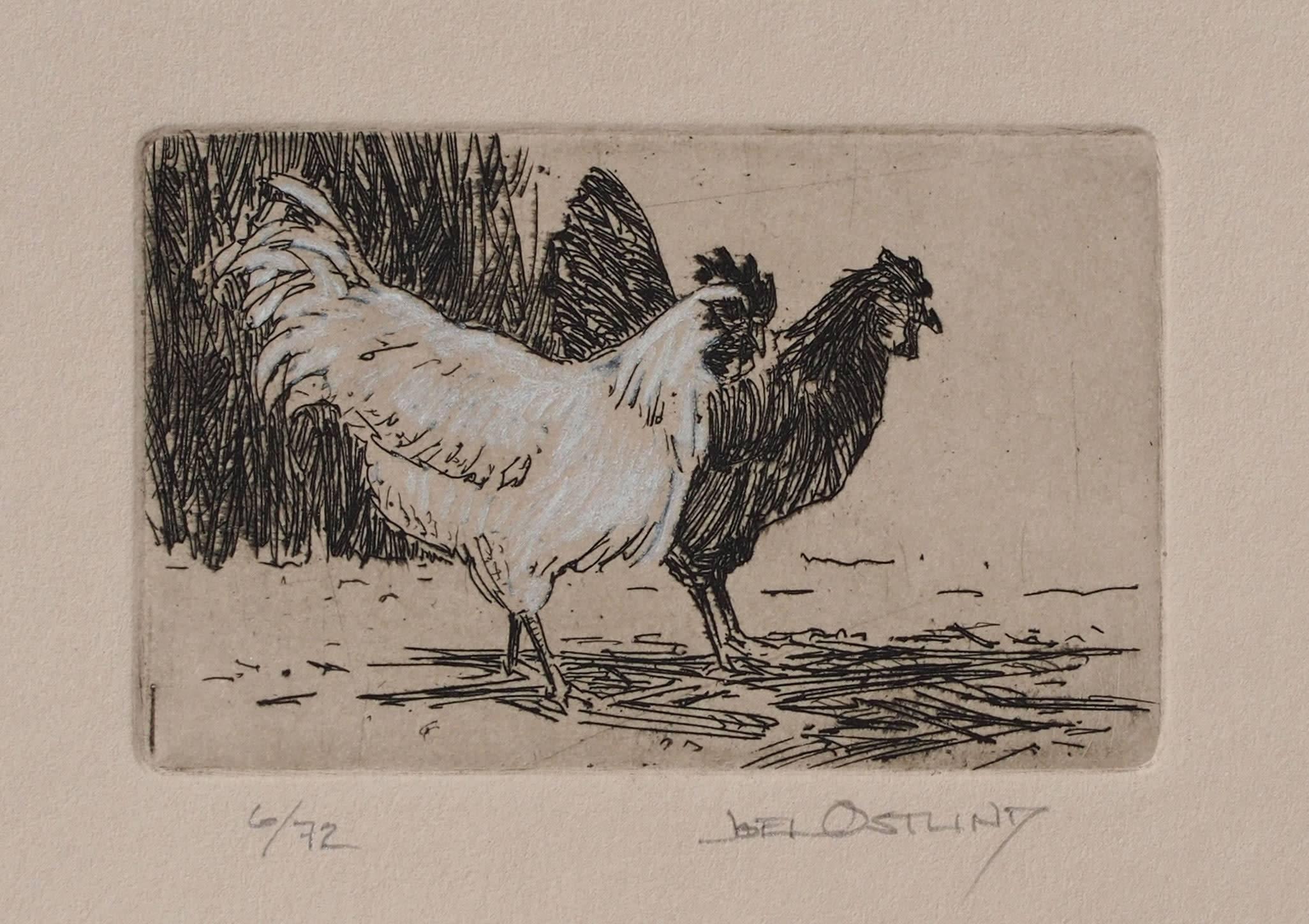 Joel Ostlind Animal Print - Salt and Pepper 6/72 (chickens, animals, etching, portrait)