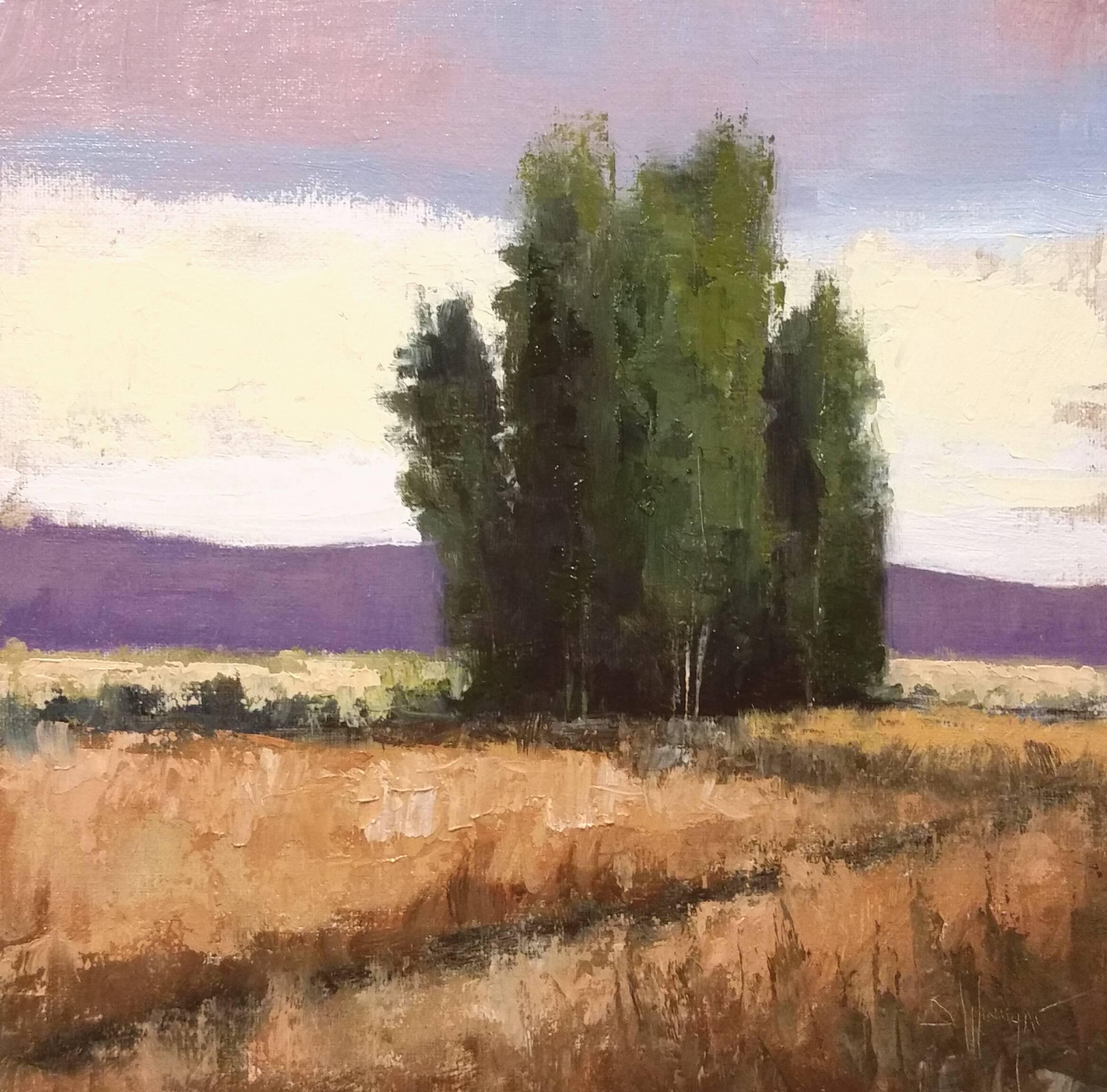 Simon Winegar Landscape Painting - Poplar Copse (landscape, field, trees)