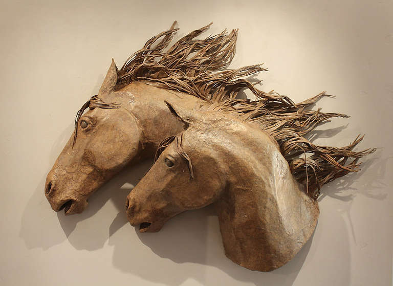 Two Horse Heads - Mixed Media Art by Janet Nelson
