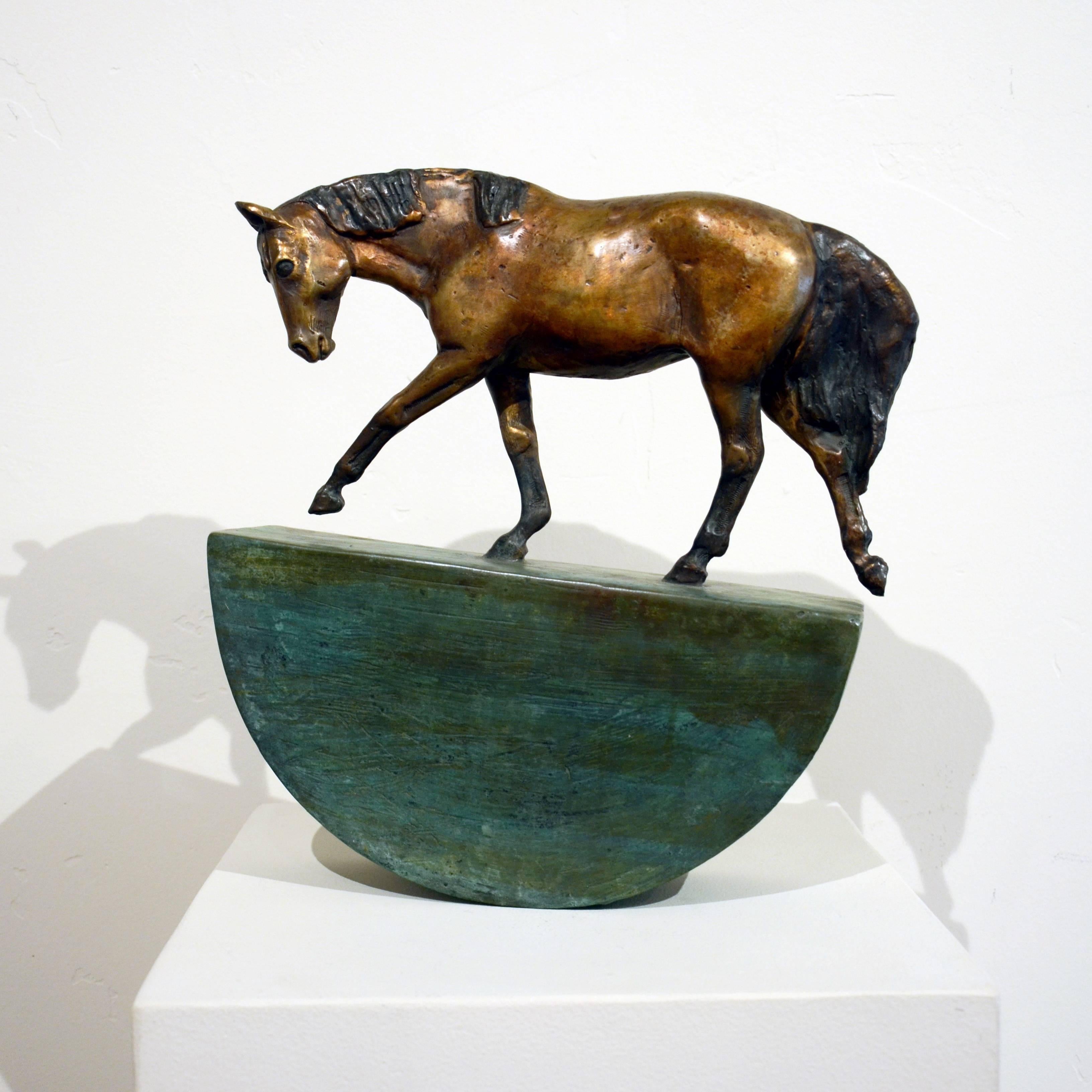 Lisa Gordon Figurative Sculpture - Rocken The Trail (horse, sculpture, semi-circle, bronze)