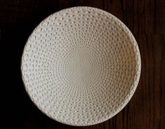 White Oval Bowl (handmade, white, pottery, patterned)