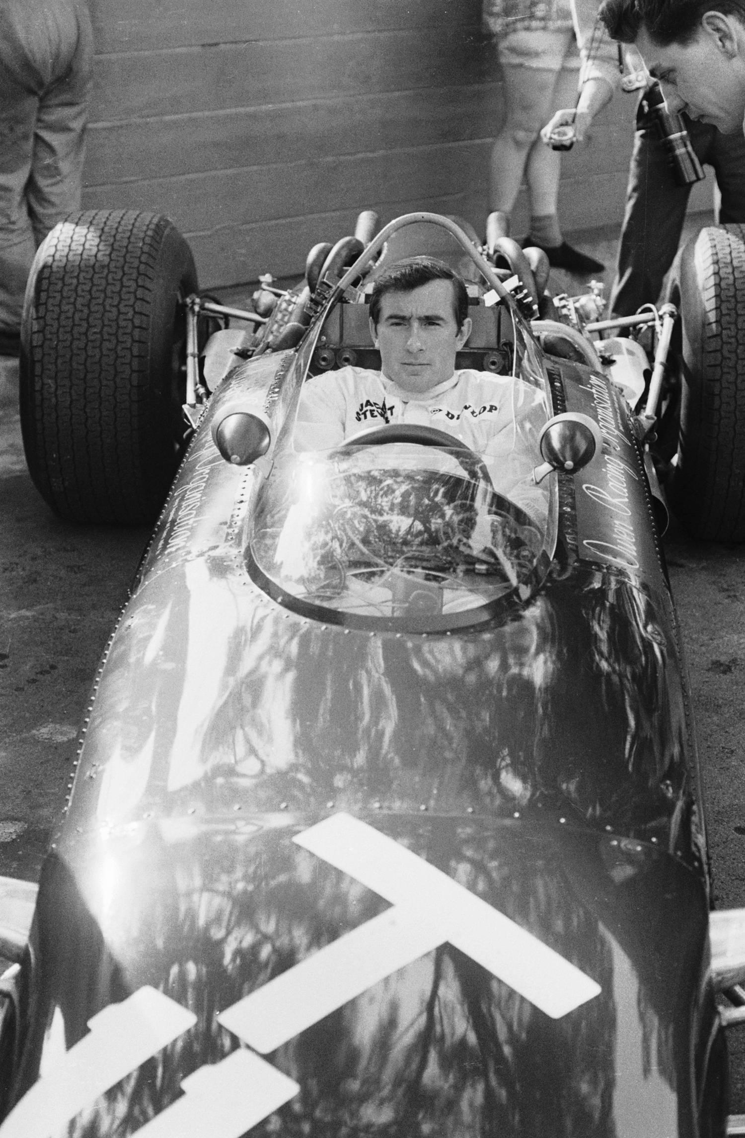 Victor Blackman Black and White Photograph - Jackie Stewart In the BRM