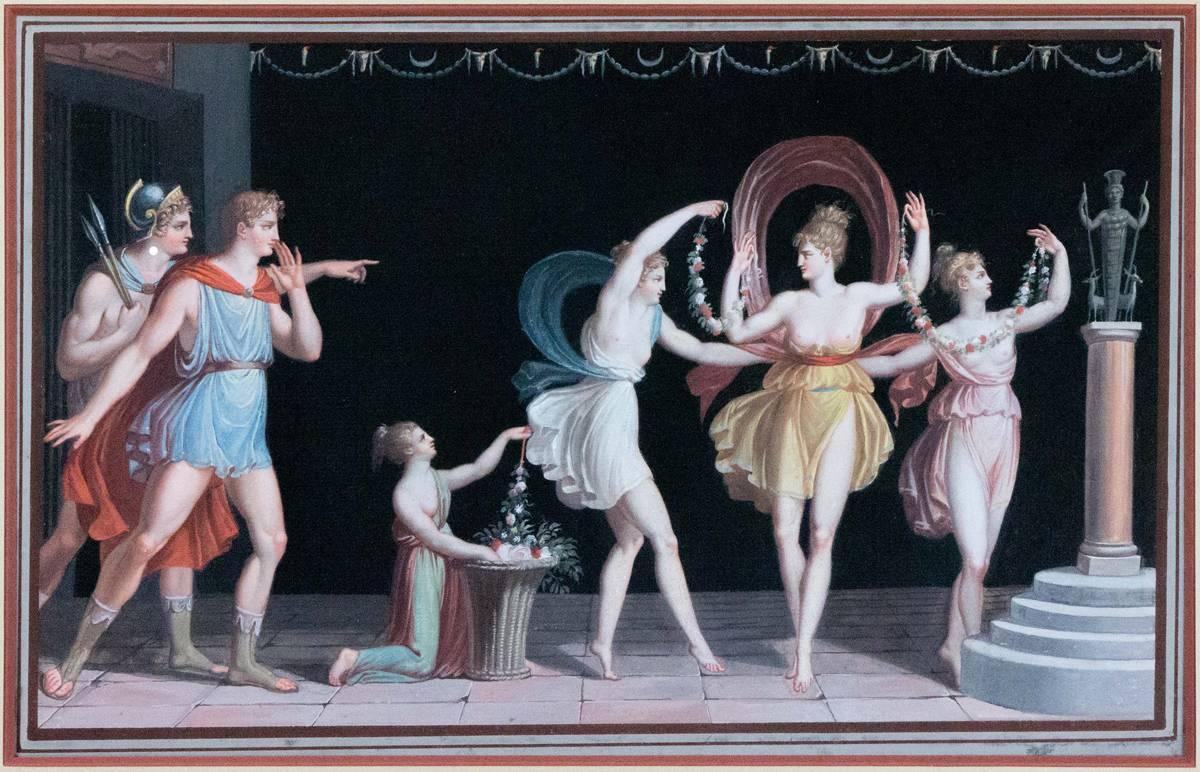 Michelangelo Maestri Figurative Art – Mercury liefert den Säugling Bacchus  & Nymphs tanzend in einem Interieur