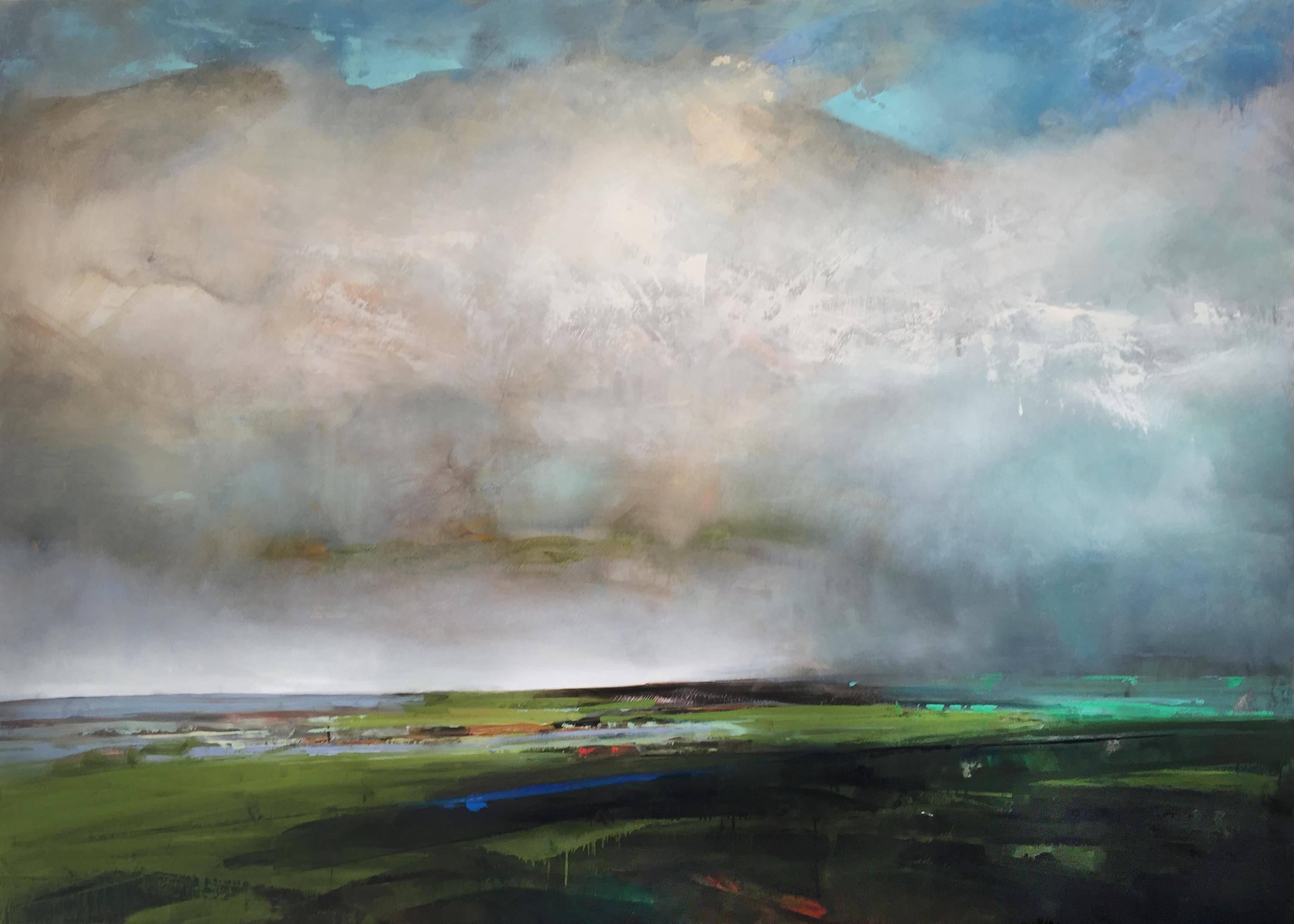Winterscape IX - Gray Landscape Painting by Kevin Kearns