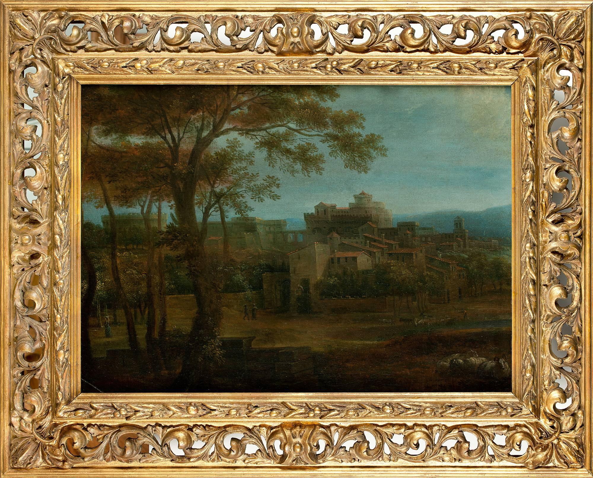 Unknown Landscape Painting - A Capriccio: Italian Landscape with a town view