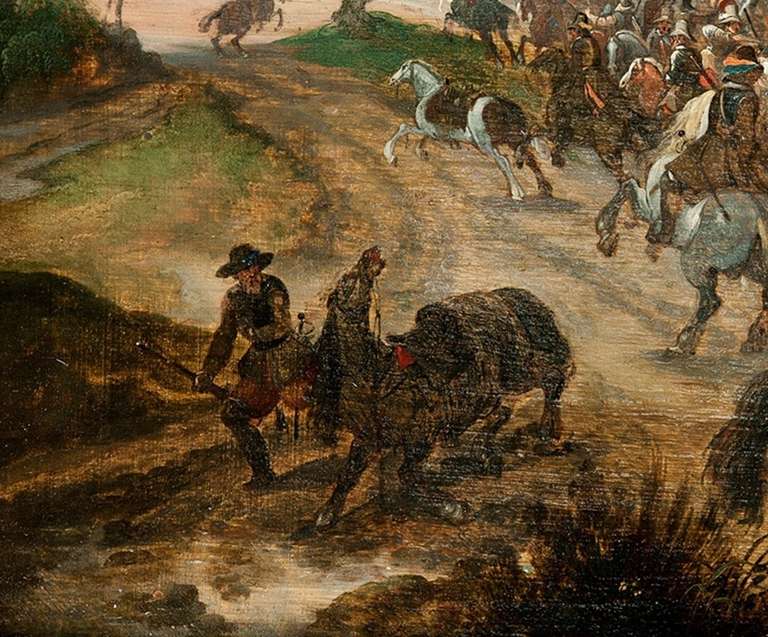 A cavalry skirmish - Black Landscape Painting by Sebastian Vrancx