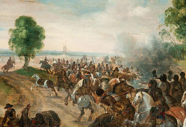 A cavalry skirmish - Baroque Painting by Sebastian Vrancx