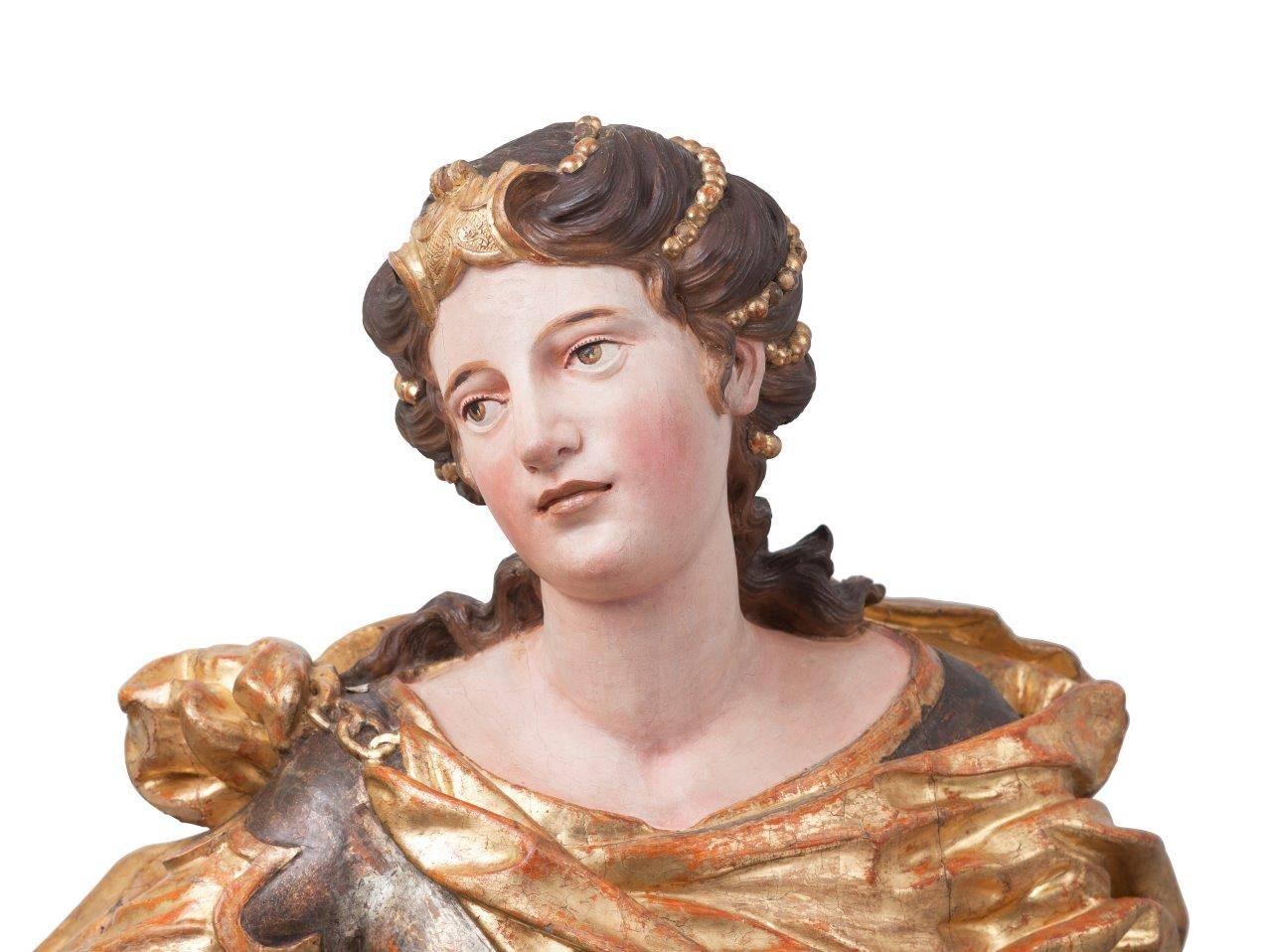 Pair of lifesize Princesses, Italian, Baroque, Sculptures - Brown Figurative Sculpture by Andrea Brustolon