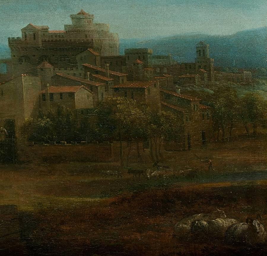 A Capriccio: Italian Landscape with a town view - Painting by Unknown