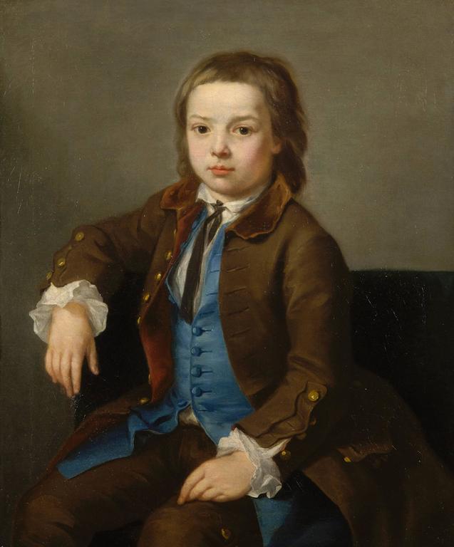 Nathaniel Hone the Elder Portrait Painting - Portrait of a young boy dressed in a brown coat with a blue waistcoat