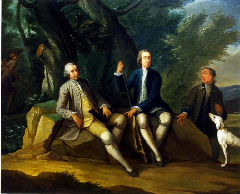 Joseph van Aken Figurative Painting - A sporting Conversation Piece