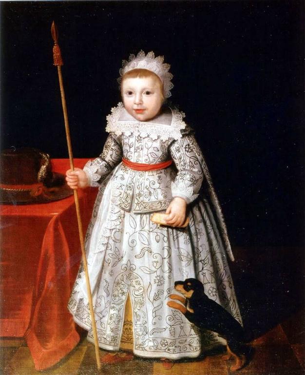 Unknown Portrait Painting - Portrait of a little boy with his pet dog