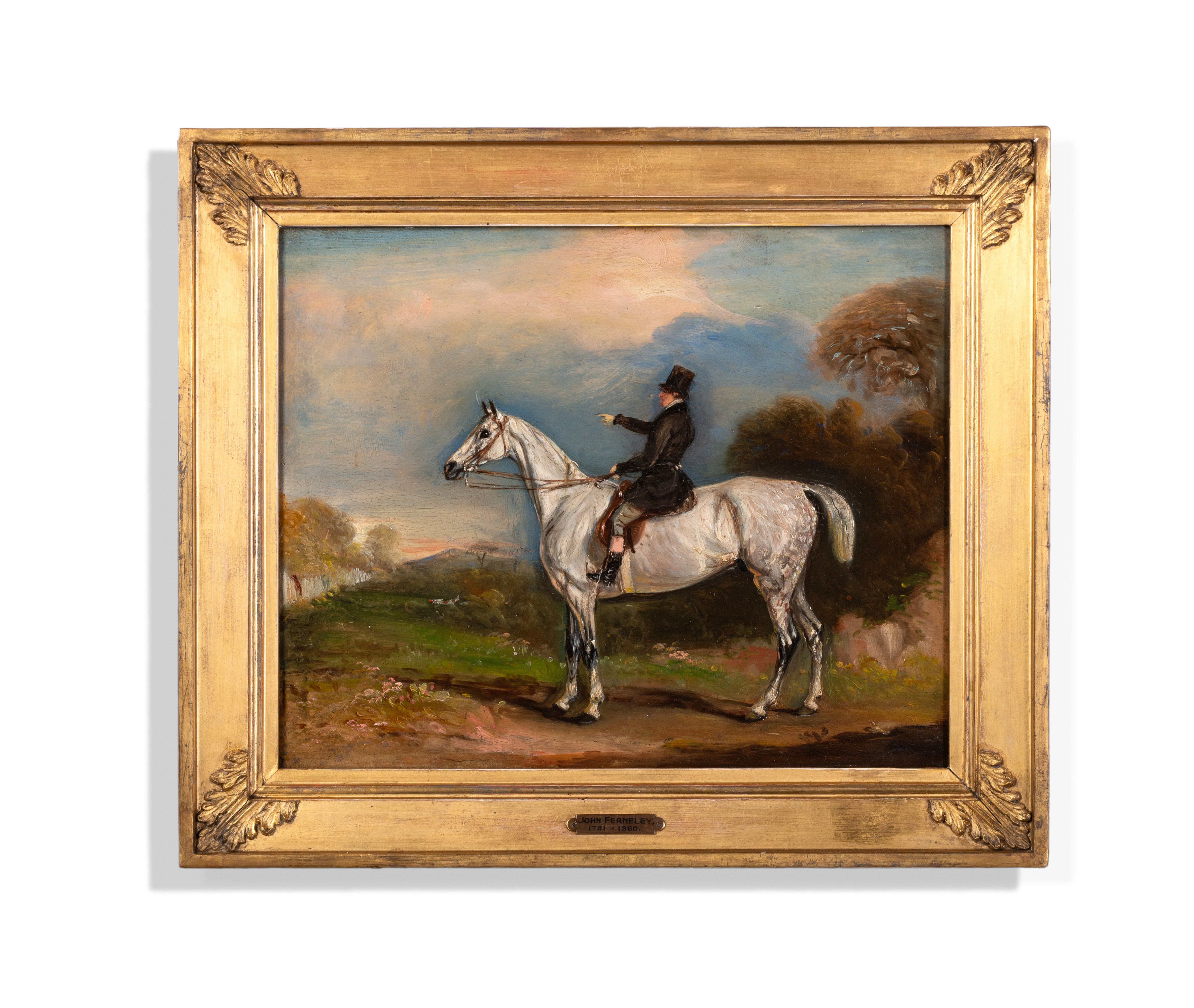 John Ferneley Junior Landscape Painting - Lord Bentinck, on his grey hunter