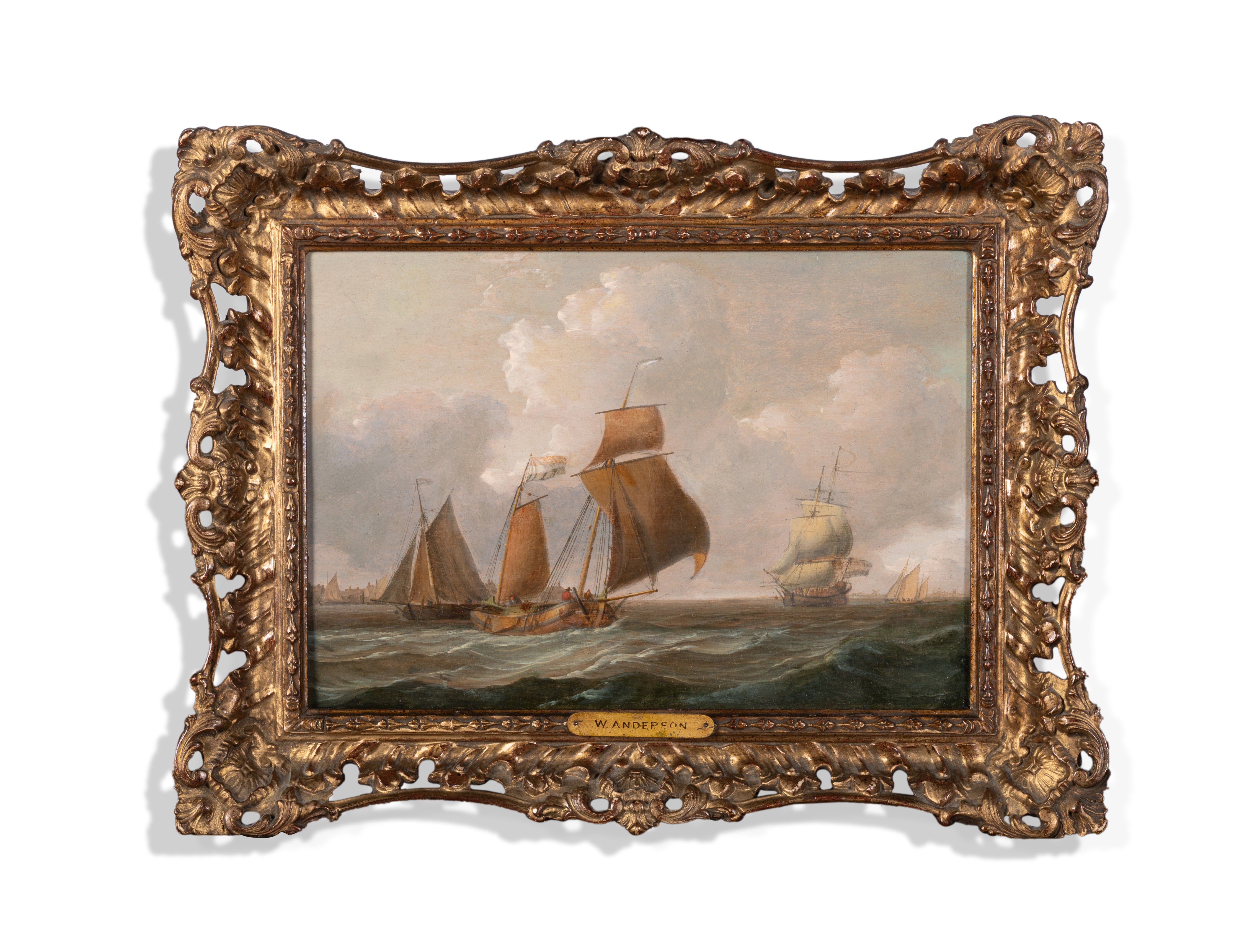 Marine scene, Shipping off a harbour