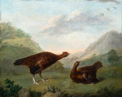 Deux perdrix dans un paysage montagneux