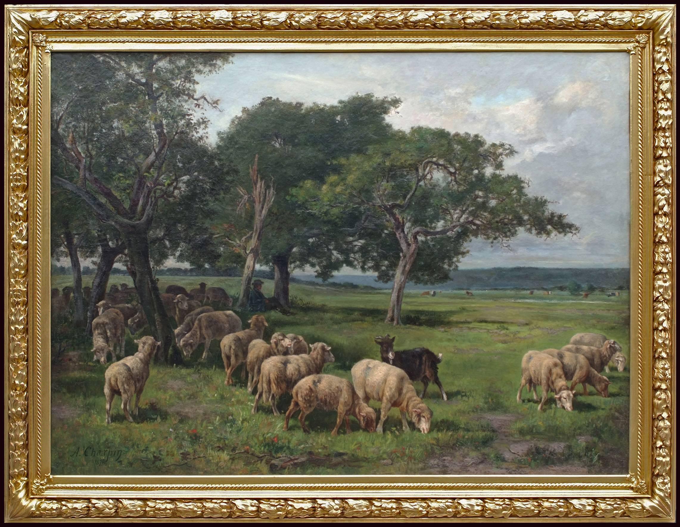 Albert Charpin Animal Painting - Pastoral Landscape With Sheeps