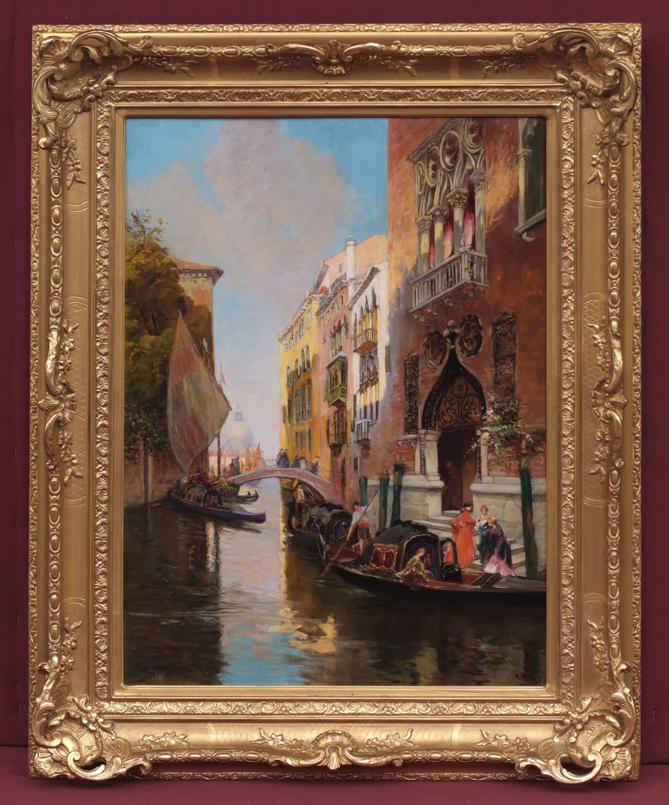 Allegre Raymond Landscape Painting - Painting 19th Century Venice, Canal, Characters