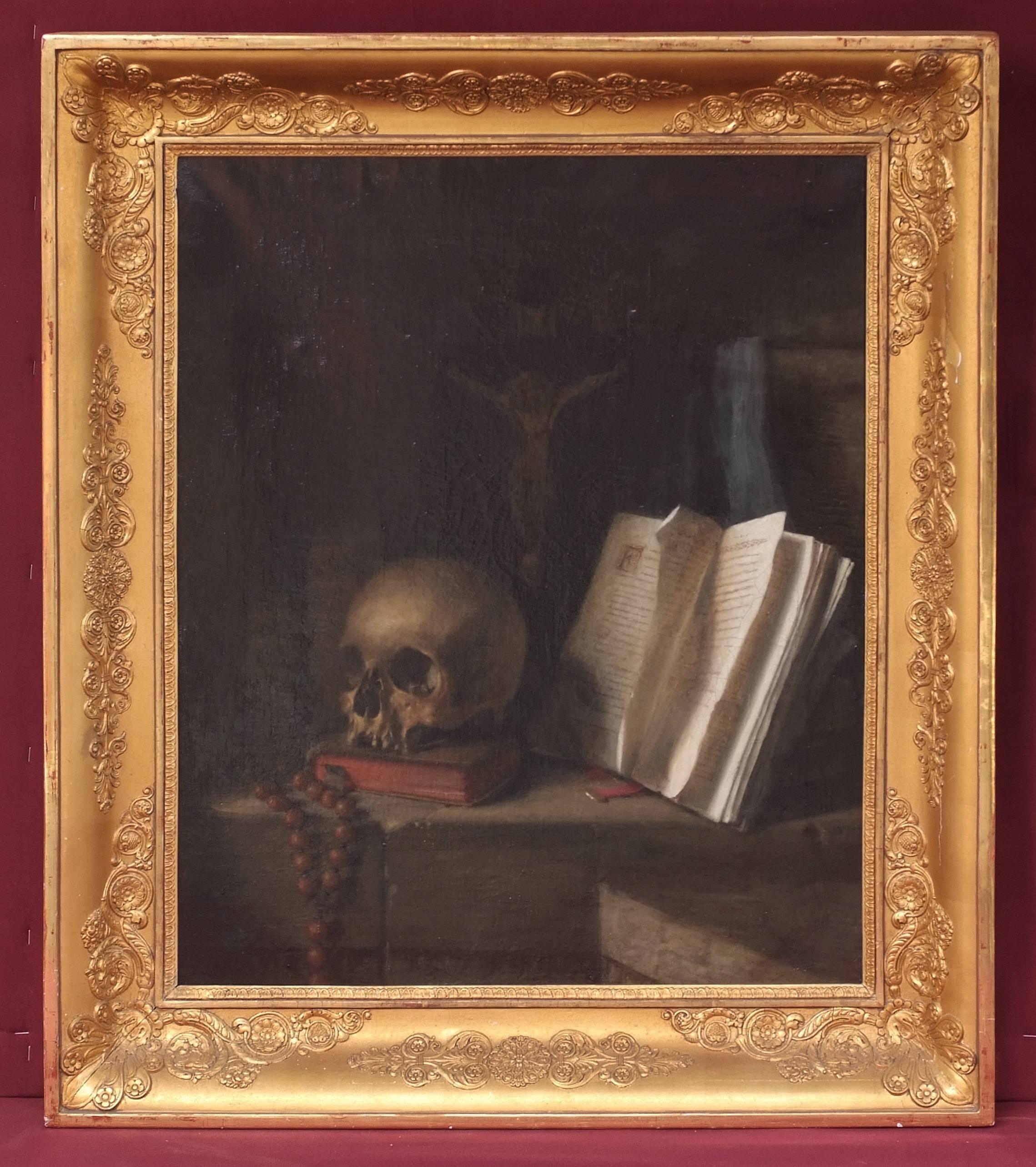 Painting 18th Century Vanitas Still Life Skull Religion Esotericism Occult 