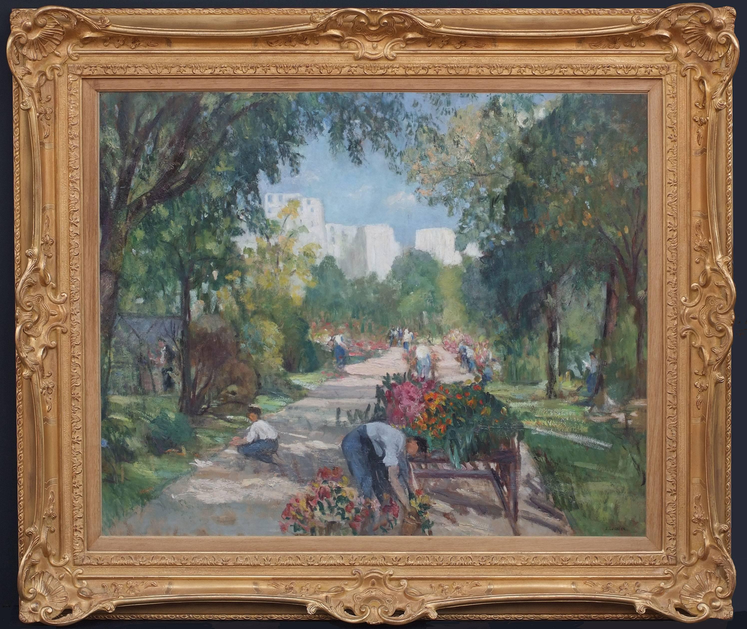 LOURIER-DREYFUS Jeanne Figurative Painting - Painting Early 20th Century Landscape Garden and Characters
