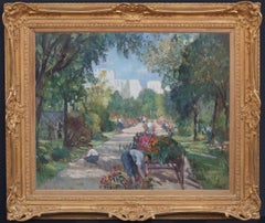 Painting Early 20th Century Landscape Garden and Characters