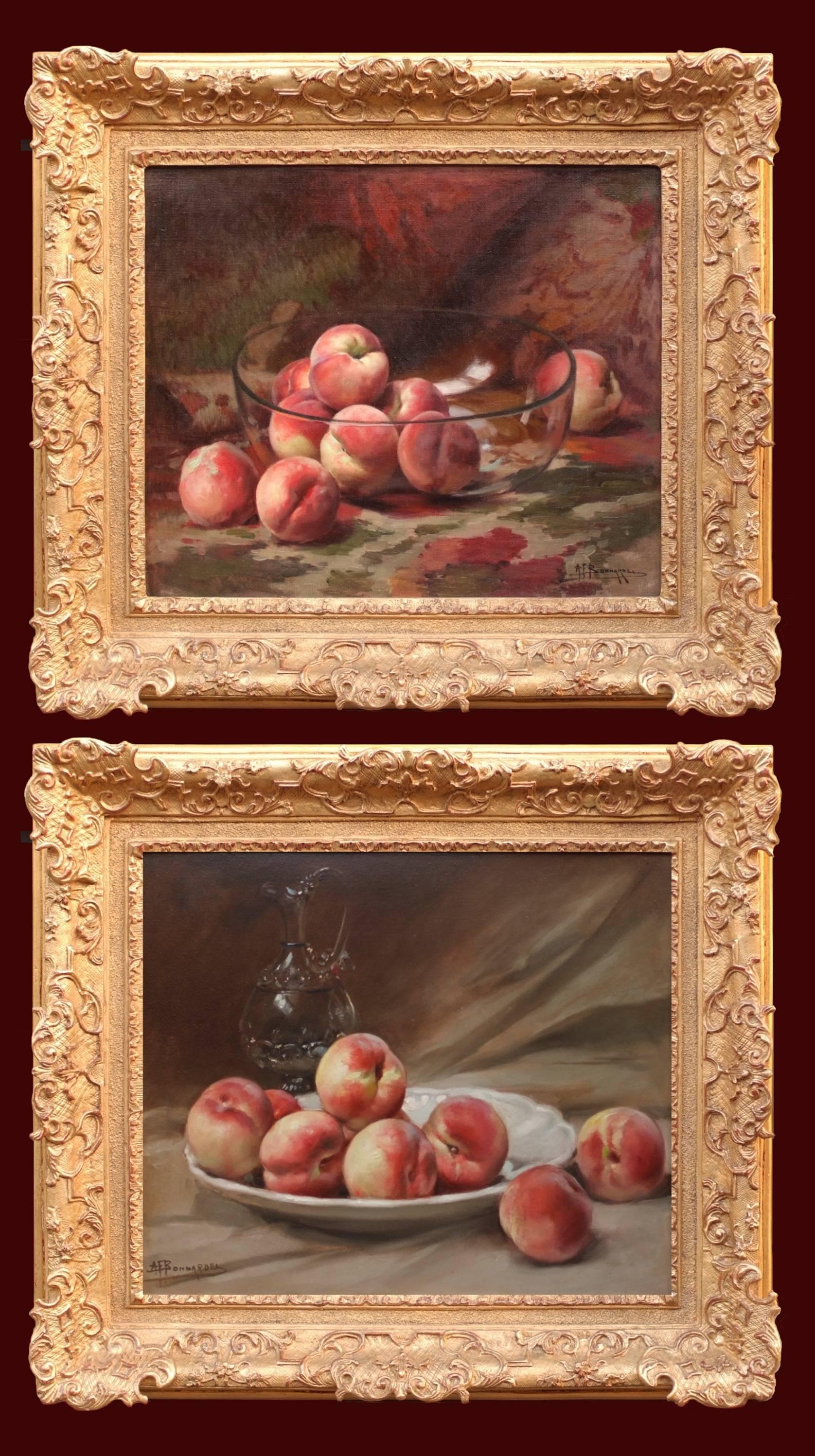 BONNARDEL François Figurative Painting - Paintings 19th Century Still Life Fruits Crystal and Porcelain