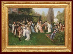 Painting 19th Century Showing Empire Period Characters at Reception Castle