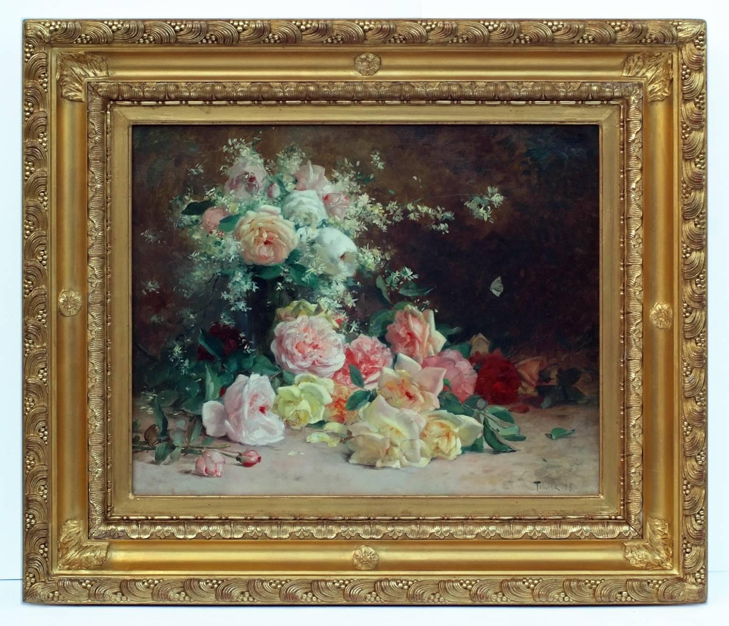 Louis Adolphe Tessier Still-Life Painting - Painting 19th Century Flowers
