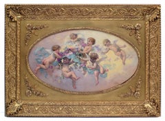 Painting 19th Century  Cherubs and Flowers