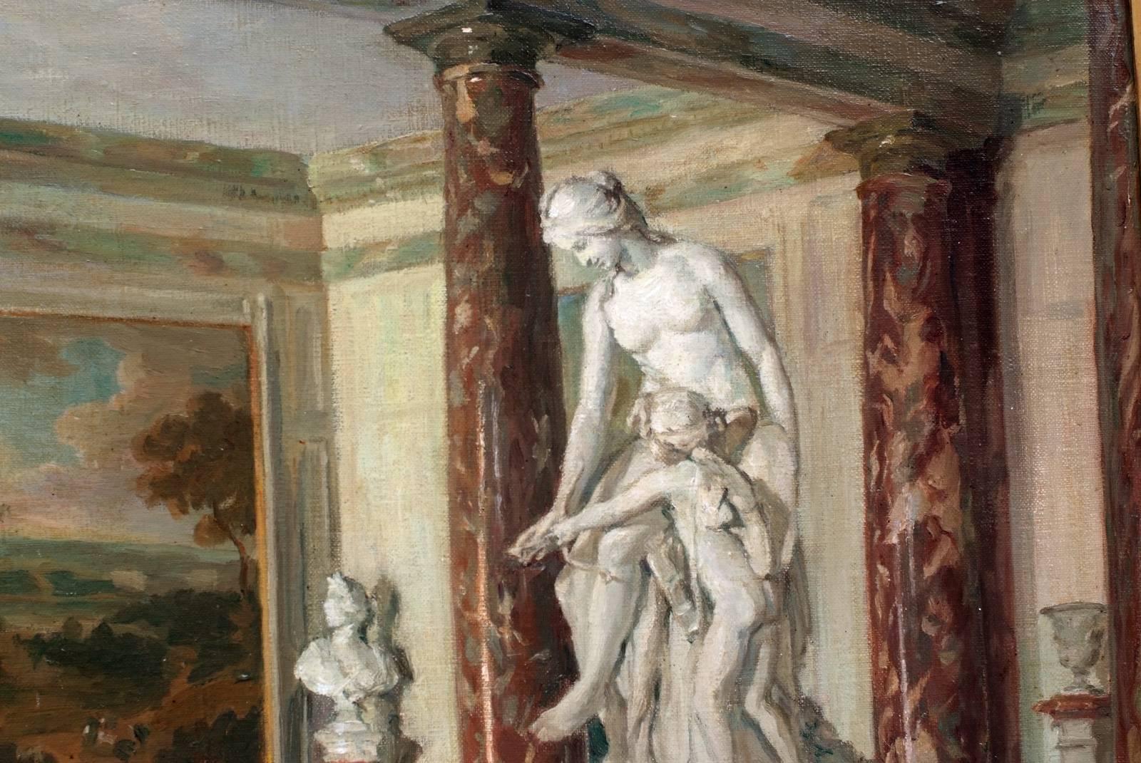 Painting early 20th Century Interior Versailles   - Brown Interior Painting by Jeanne C. Rosenberg