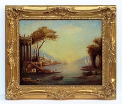 Antique Painting 19th Century Marine ruins old master