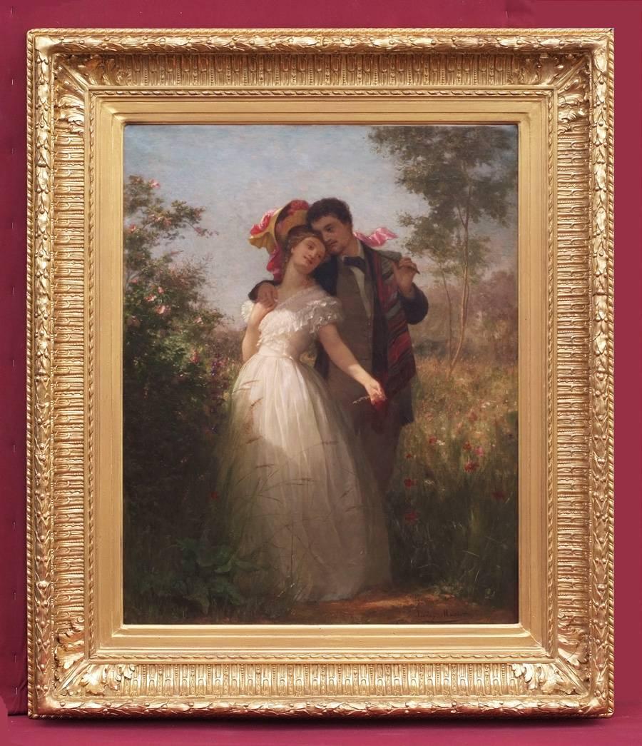 Jean Étienne Maisiat Landscape Painting - Painting 19th Century Romantic Portrait 