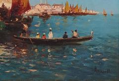 Painting early 20th Century Venice boats seascape