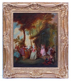 Painting 19th Century Romantic Courtiers Genre Scene  