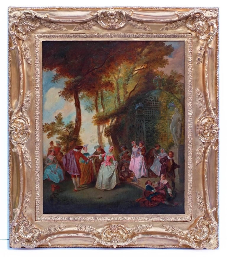 Unknown Portrait Painting - Painting 19th Century Romantic Courtiers Genre Scene  