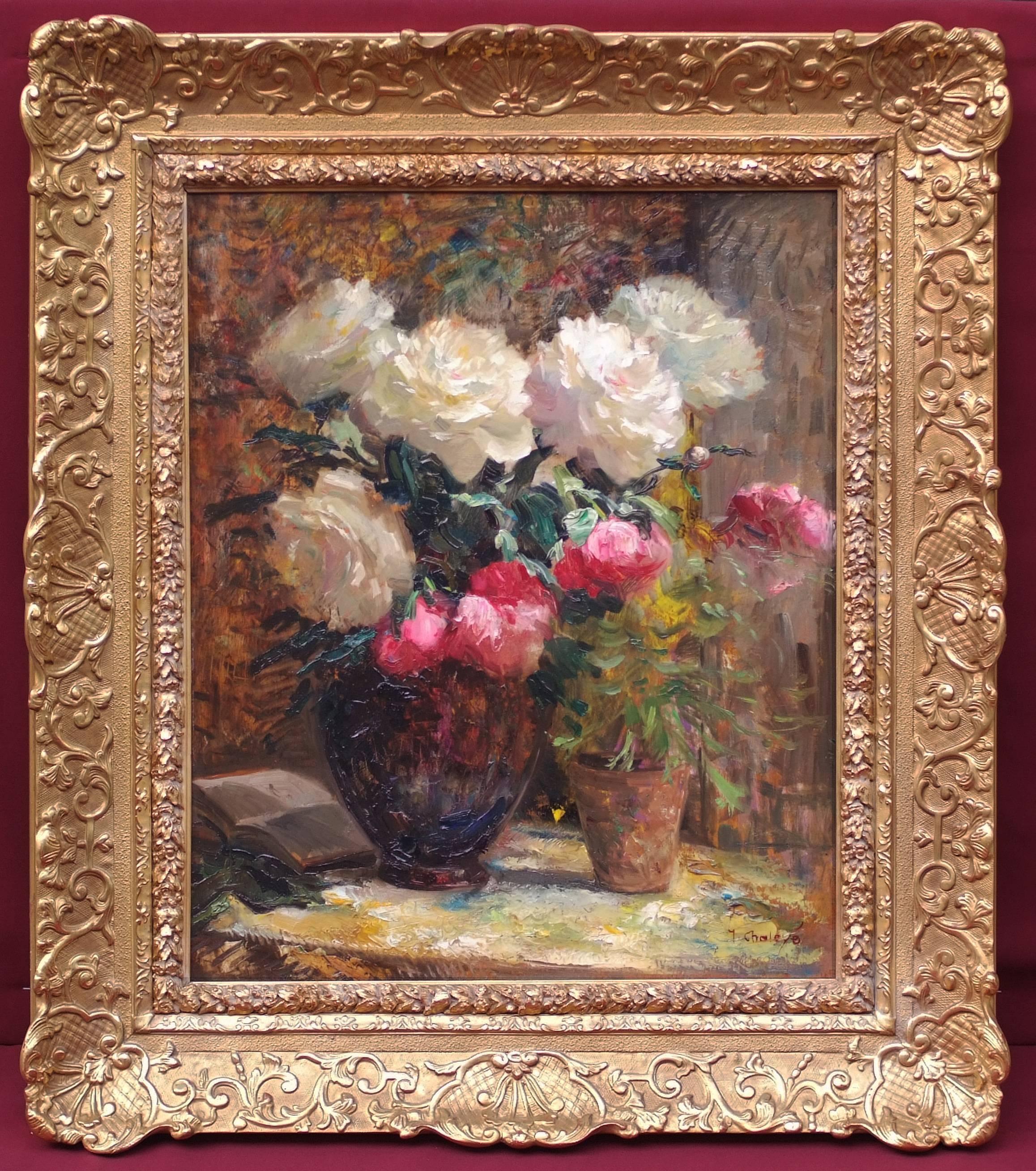 Jean Chaleye Still-Life Painting - Bunch of peonies Post Impressionist painting