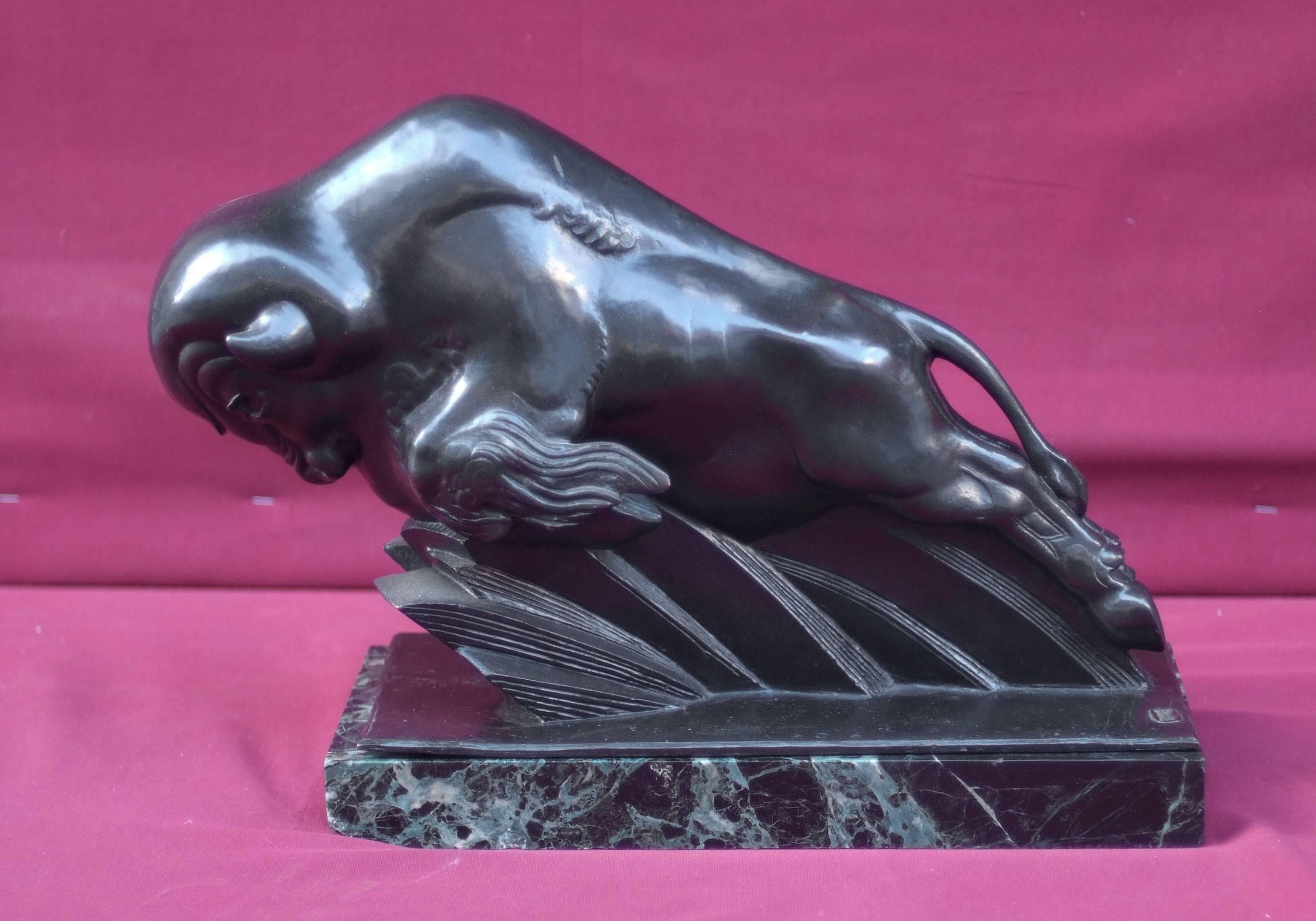 Badeau Georges Laurent   Figurative Sculpture - Bronze Sculpture Winged Buffalo Bronze 1921