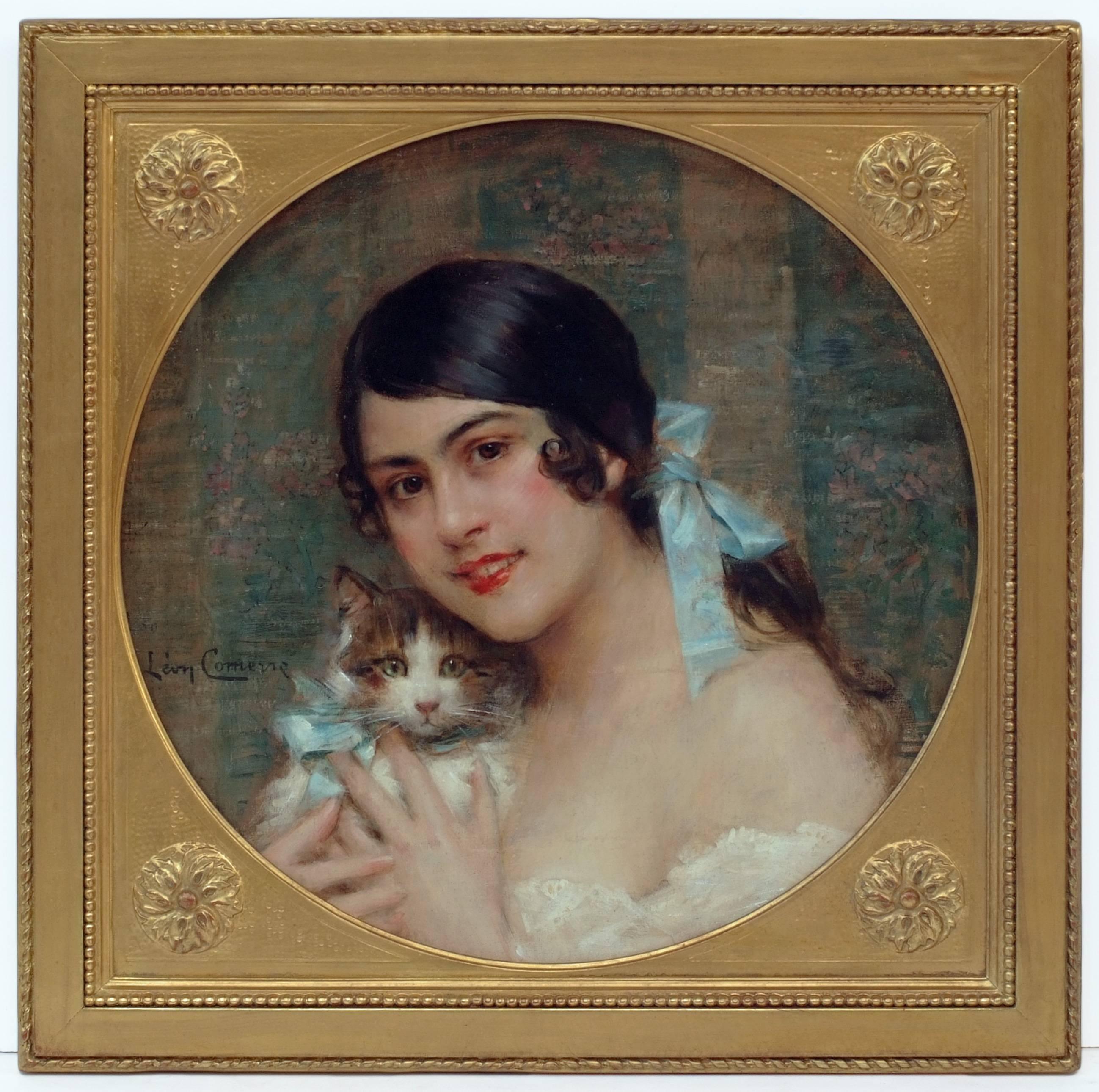 Léon COMERRE - Portrait of a Lady with Kitten