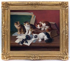 Alfred BRUNEL NEUVILLE - Painting animals interior cats