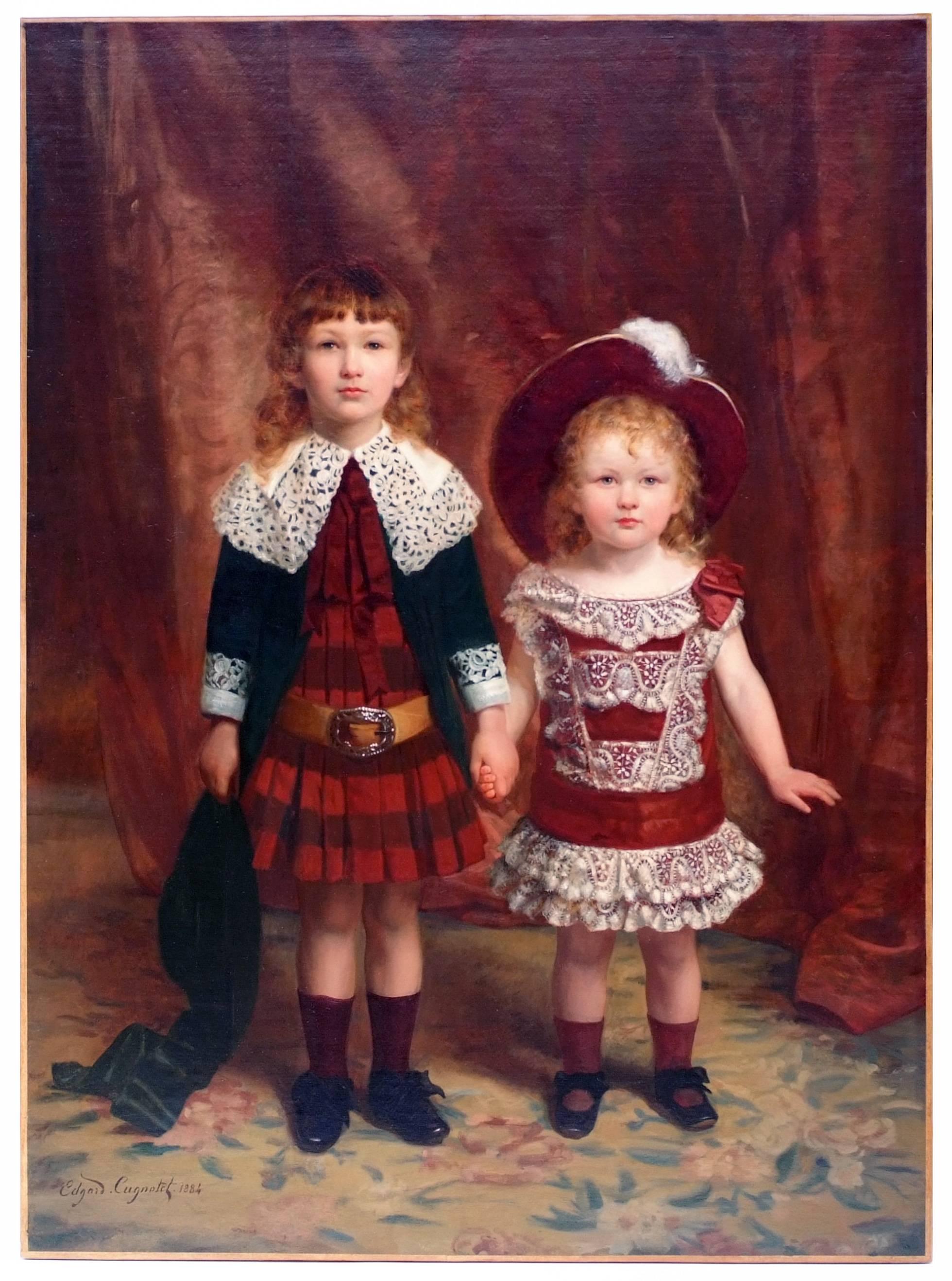 CUGNOTET - Gemälde des 19. Jahrhunderts - Porträt zweier Kinder – Painting von Edouard Ferdinand Ludovic Cugnotet
