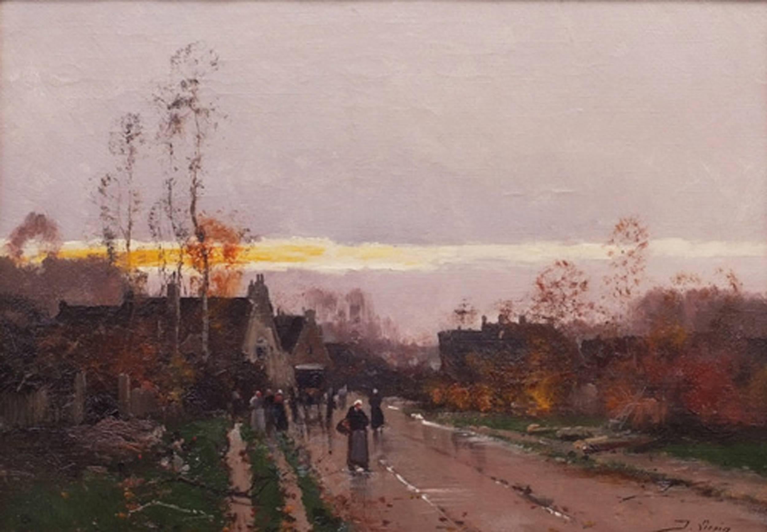 GALIEN-LALOUE Eugène -  Landscape with Figures in French Countryside - Painting by Eugene Galien-Laloue