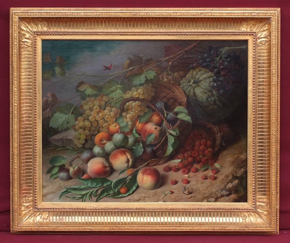 Albert Devos Still-Life Painting - Albert DEVOS - Painting 19th century - Still life with fruits