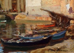 Merio AMEGLIO (1897-1970) Painting Marine French Riviera Martigues Harbour