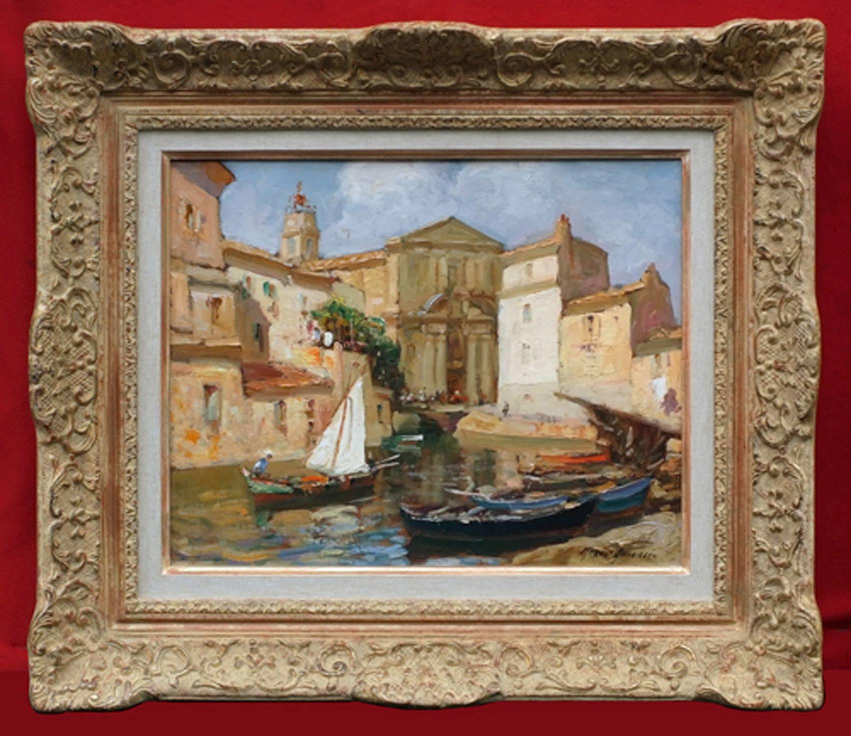 Merio AMEGLIO (1897-1970) Painting Marine French Riviera Martigues Harbour