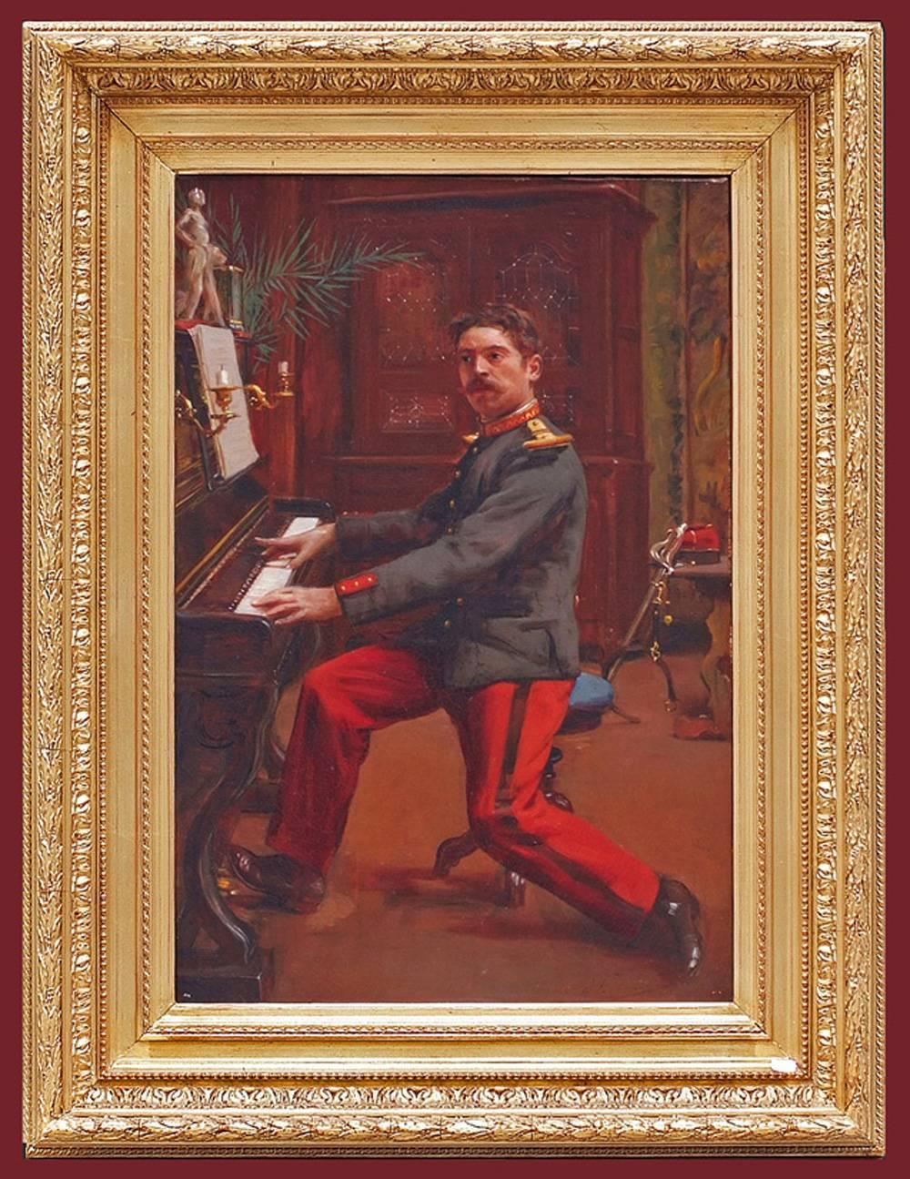 Toulot Jules   Portrait Painting - Jules TOULOT (1863-nc) Painting 19th century soldier uniform interior