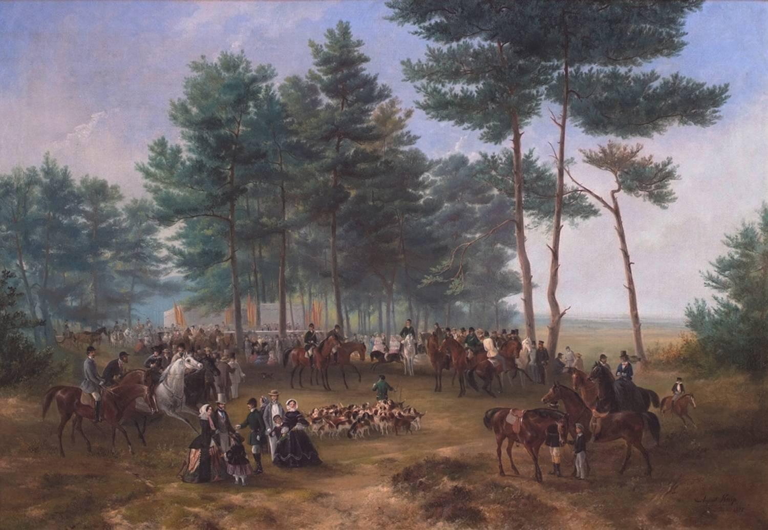 Gemälde, Fuchs- Jagdszene mit Zeichnungen, Pferden und Hunden, 19. Jahrhundert – Painting von Joseph August Knip