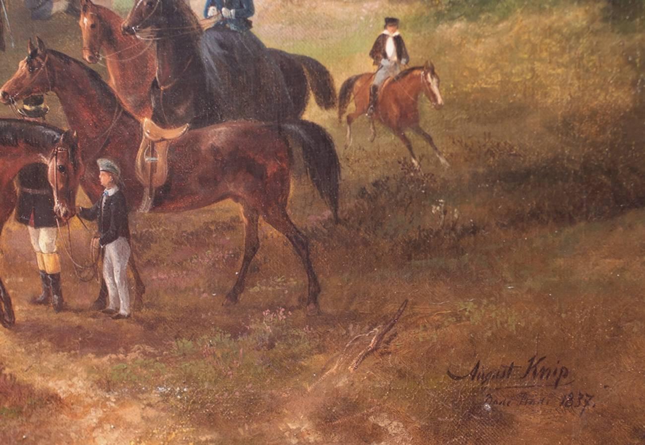 Gemälde, Fuchs- Jagdszene mit Zeichnungen, Pferden und Hunden, 19. Jahrhundert (Akademisch), Painting, von Joseph August Knip